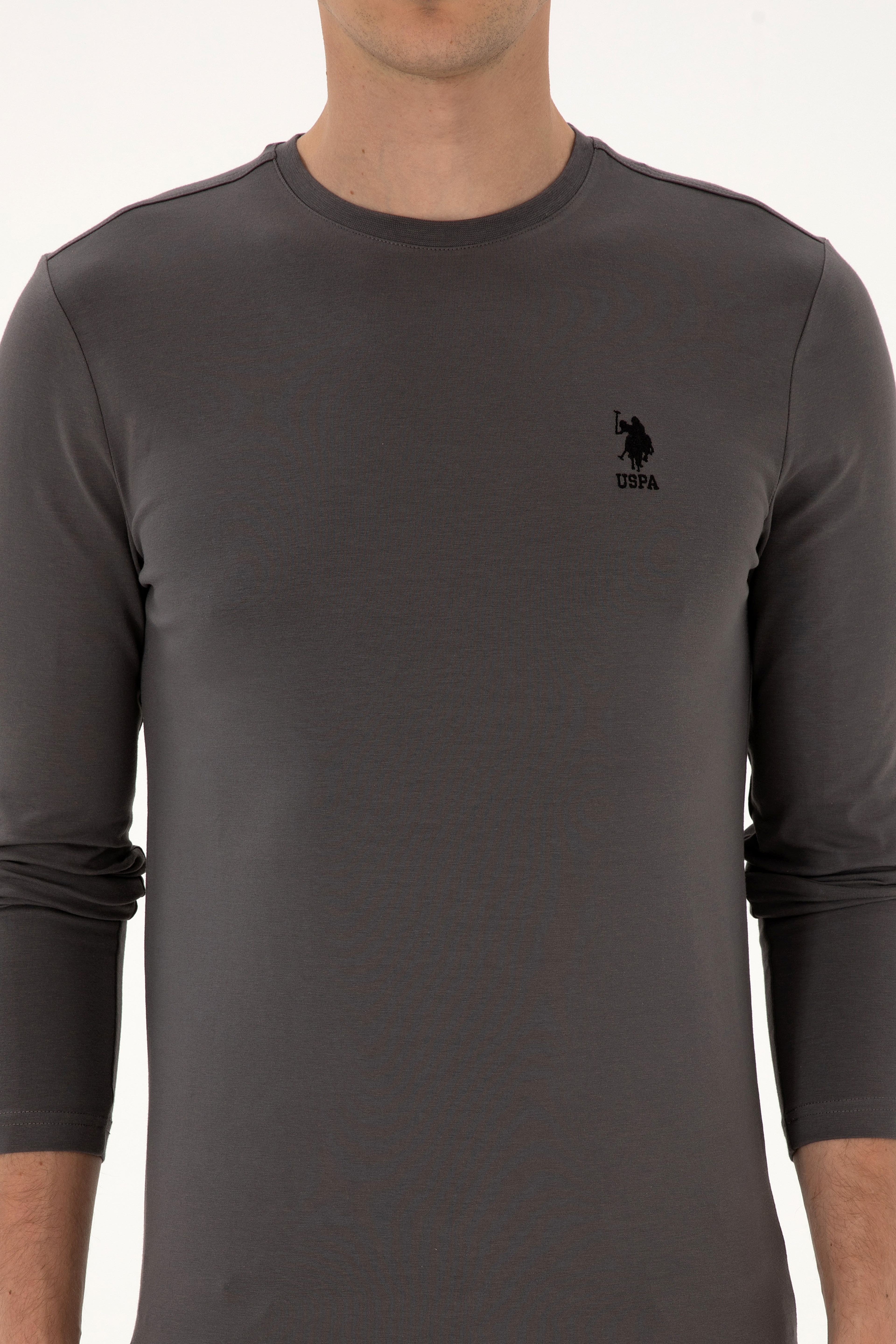 Erkek Slim Fit Bisiklet Yaka Gri Basic Sweatshirt