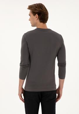 Erkek Slim Fit Bisiklet Yaka Gri Basic Sweatshirt - 50307762069