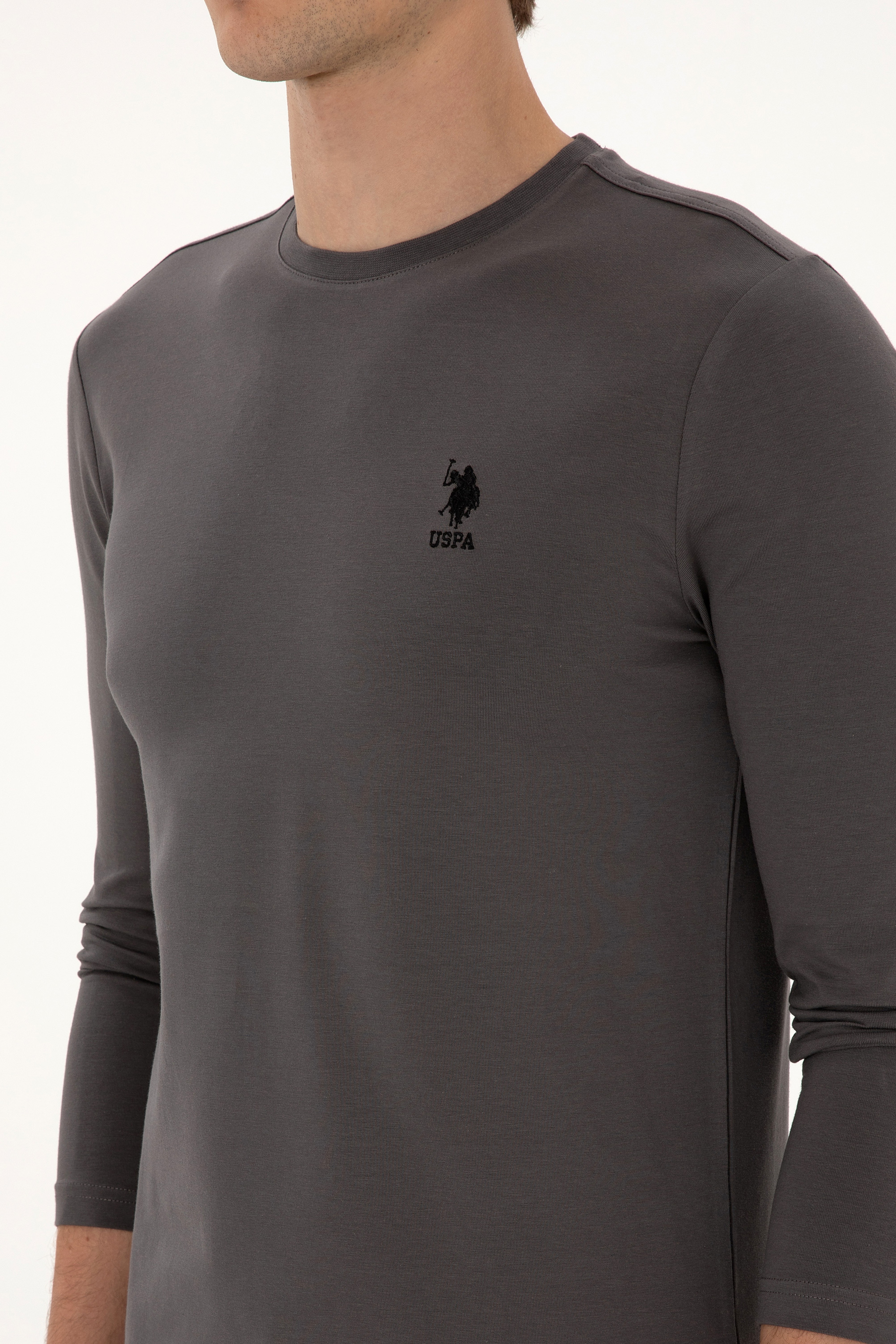 Erkek Slim Fit Bisiklet Yaka Gri Basic Sweatshirt - Image 7