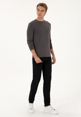 Erkek Slim Fit Bisiklet Yaka Gri Basic Sweatshirt - 50307762069