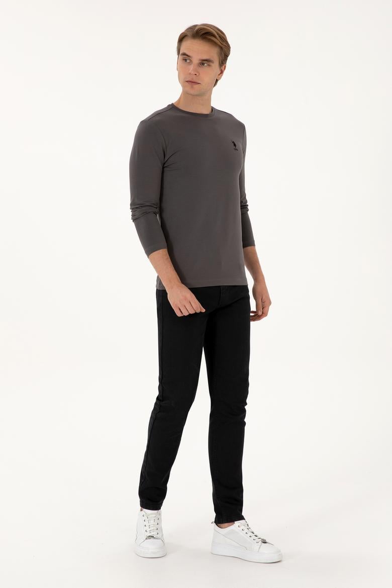 Erkek Slim Fit Bisiklet Yaka Gri Basic Sweatshirt - 50307762069