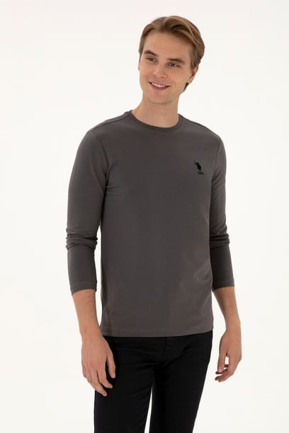Erkek Slim Fit Bisiklet Yaka Gri Basic Sweatshirt