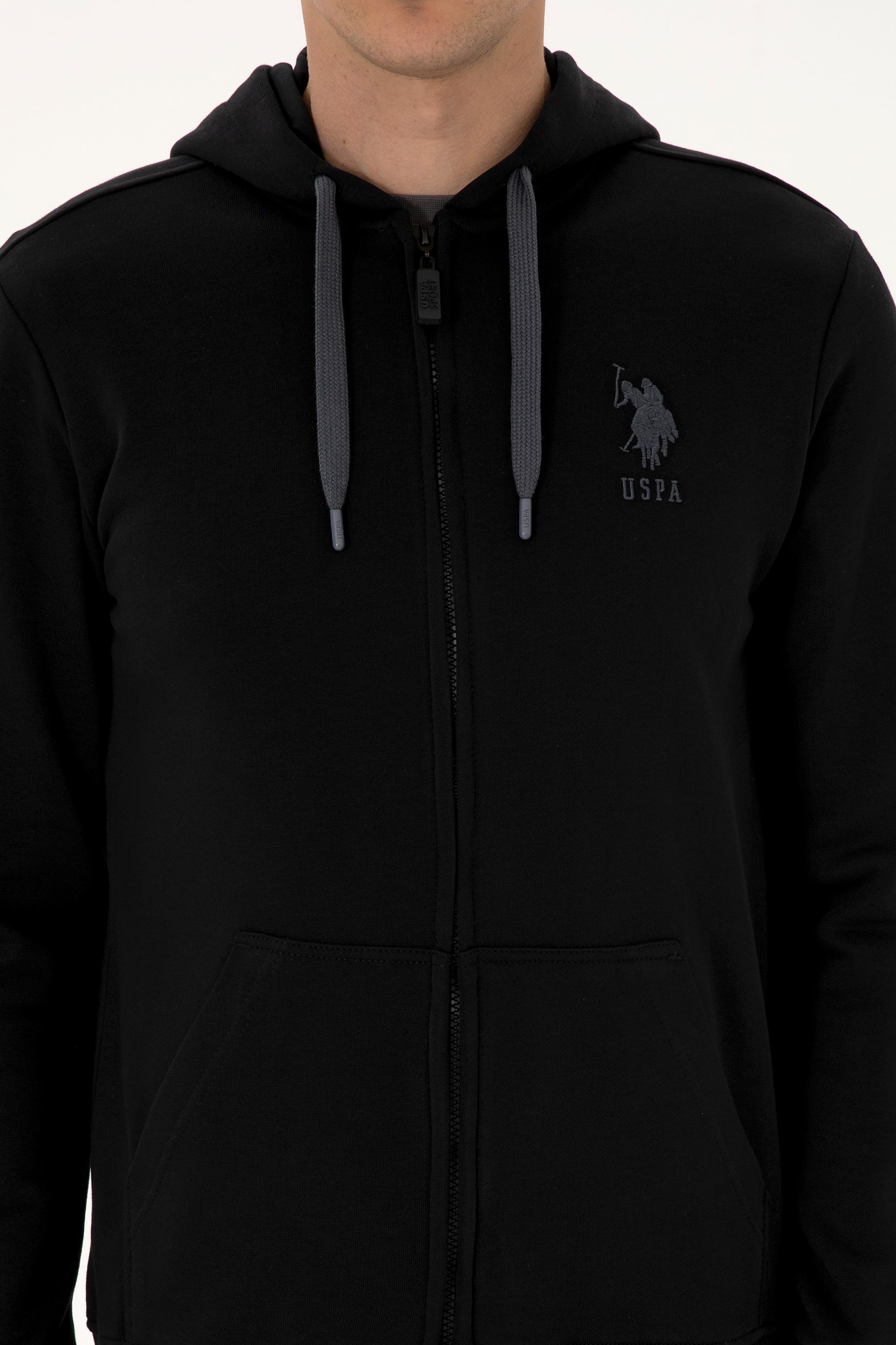Erkek Regular Fit Regular Fit Fermuarlı Kapüşonlu Siyah Örme Hırka - Image 6