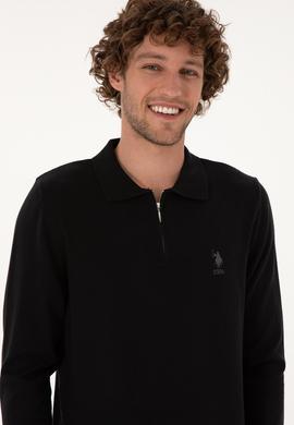 Erkek Slim Fit Fermuarlı Siyah Kazak - 50308569014