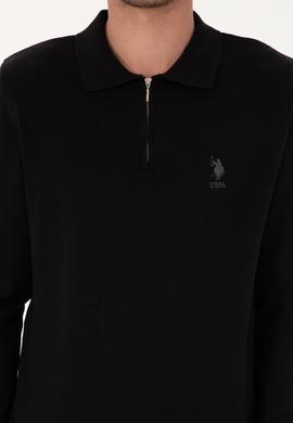 Erkek Slim Fit Fermuarlı Siyah Kazak - 50308569014