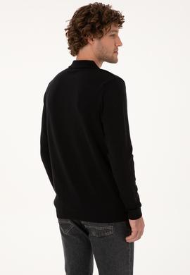 Erkek Slim Fit Fermuarlı Siyah Kazak - 50308569014