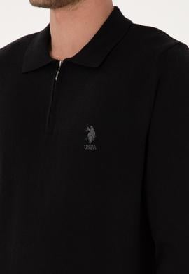 Erkek Slim Fit Fermuarlı Siyah Kazak - 50308569014