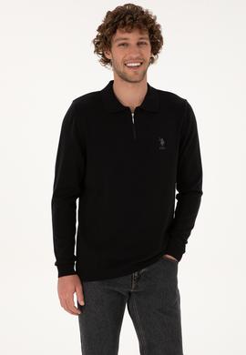 Erkek Slim Fit Fermuarlı Siyah Kazak - 50308569014