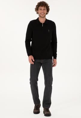 Erkek Slim Fit Fermuarlı Siyah Kazak - 50308569014