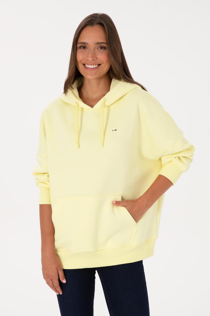 Kadın Sarı Şardonlu Kapüşonlu Sweatshırt
