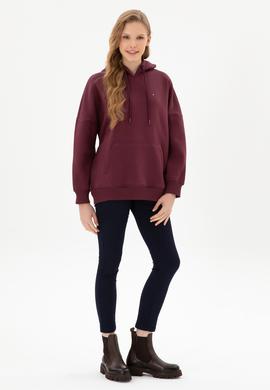 Kadın Bordo Şardonlu Kapüşonlu Sweatshırt - 50313567071