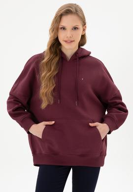 Kadın Bordo Şardonlu Kapüşonlu Sweatshırt - 50313567071