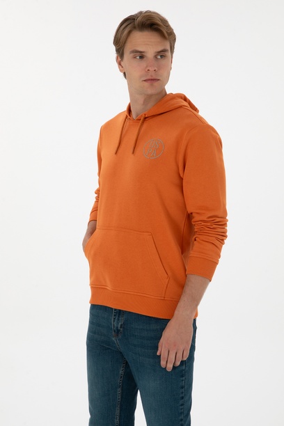 Erkek Regular Fit Kapüşonlu Bakır Sweatshirt