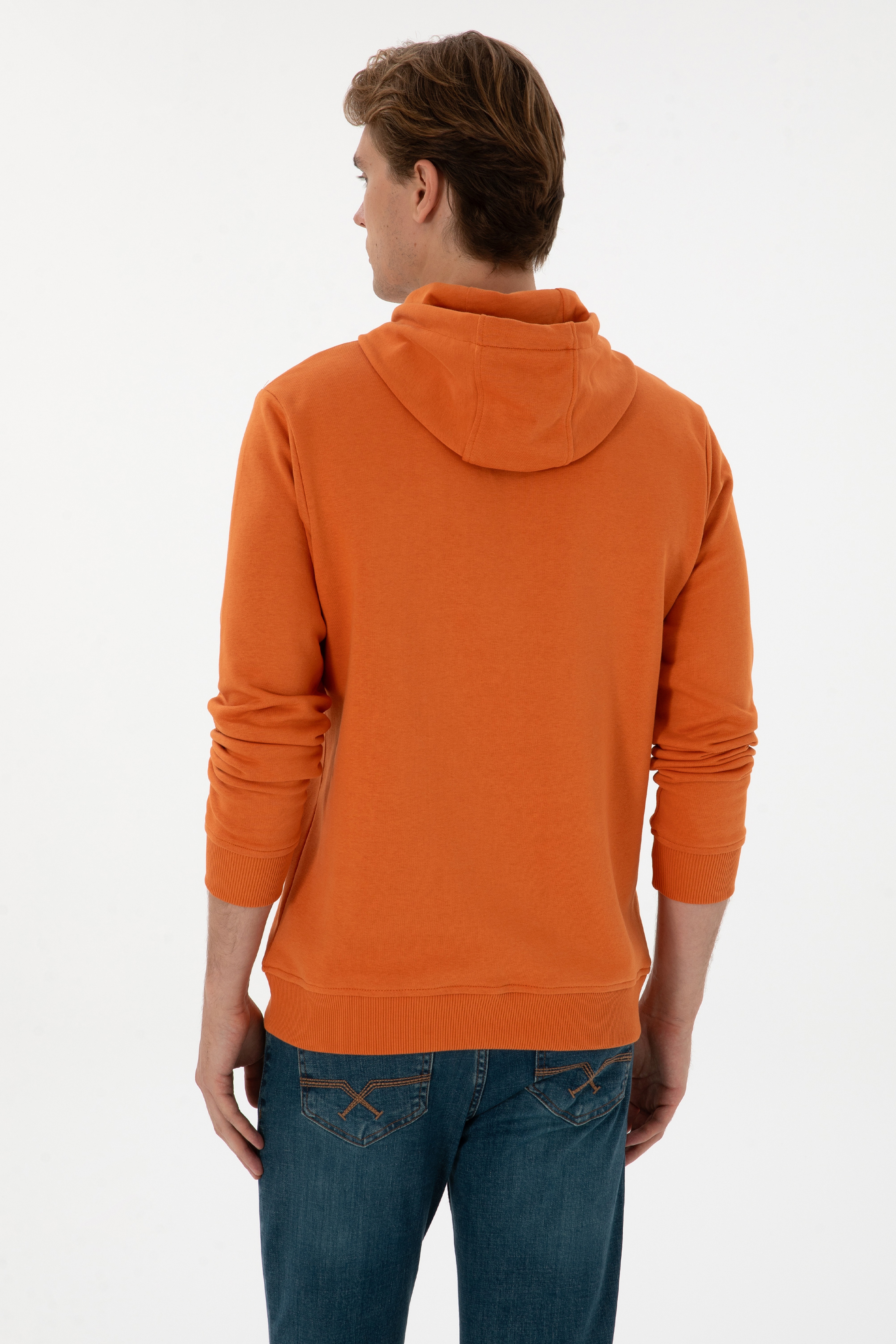Erkek Regular Fit Kapüşonlu Bakır Sweatshirt - Image 5
