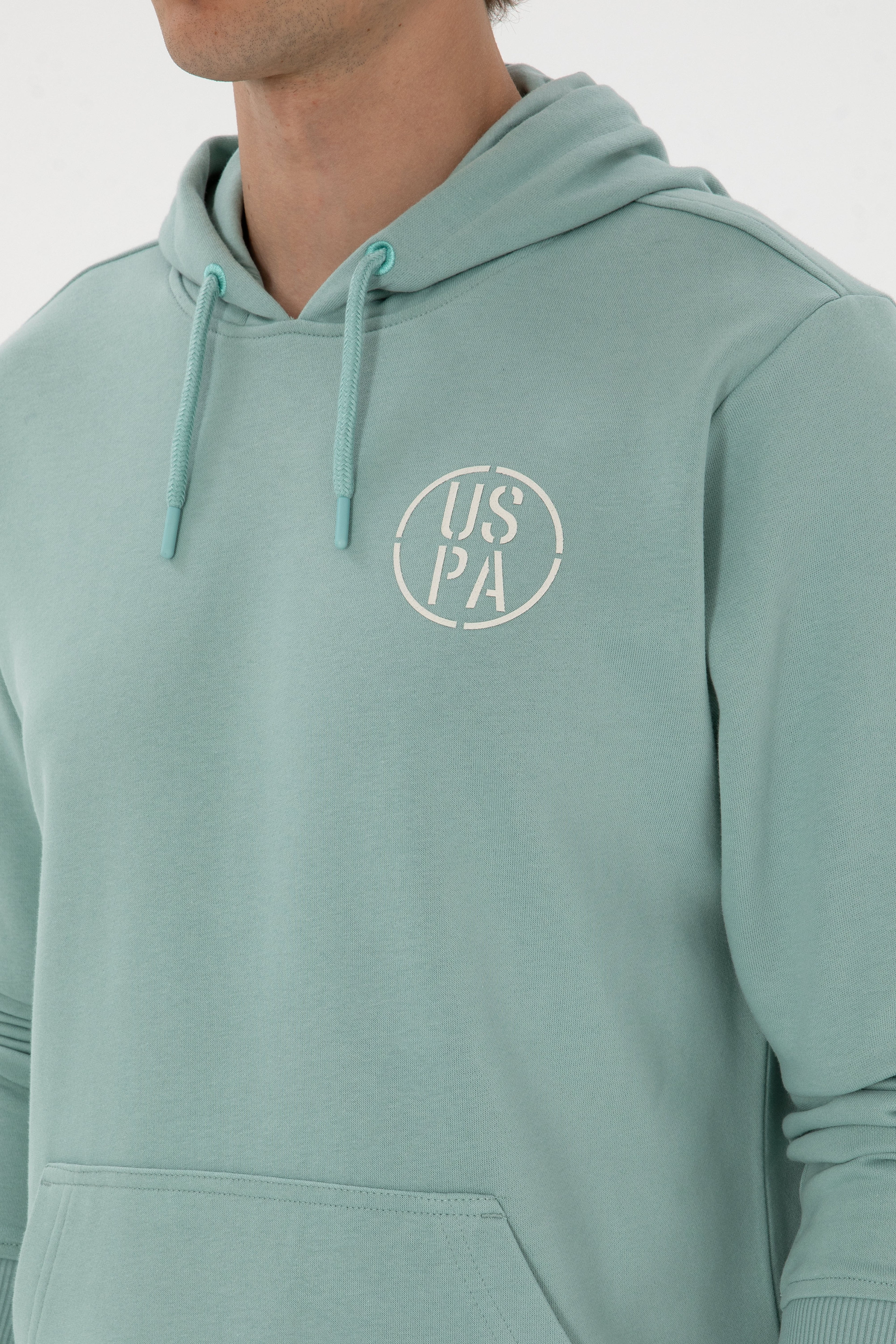 Erkek Regular Fit Kapüşonlu Mint Sweatshirt - Image 7