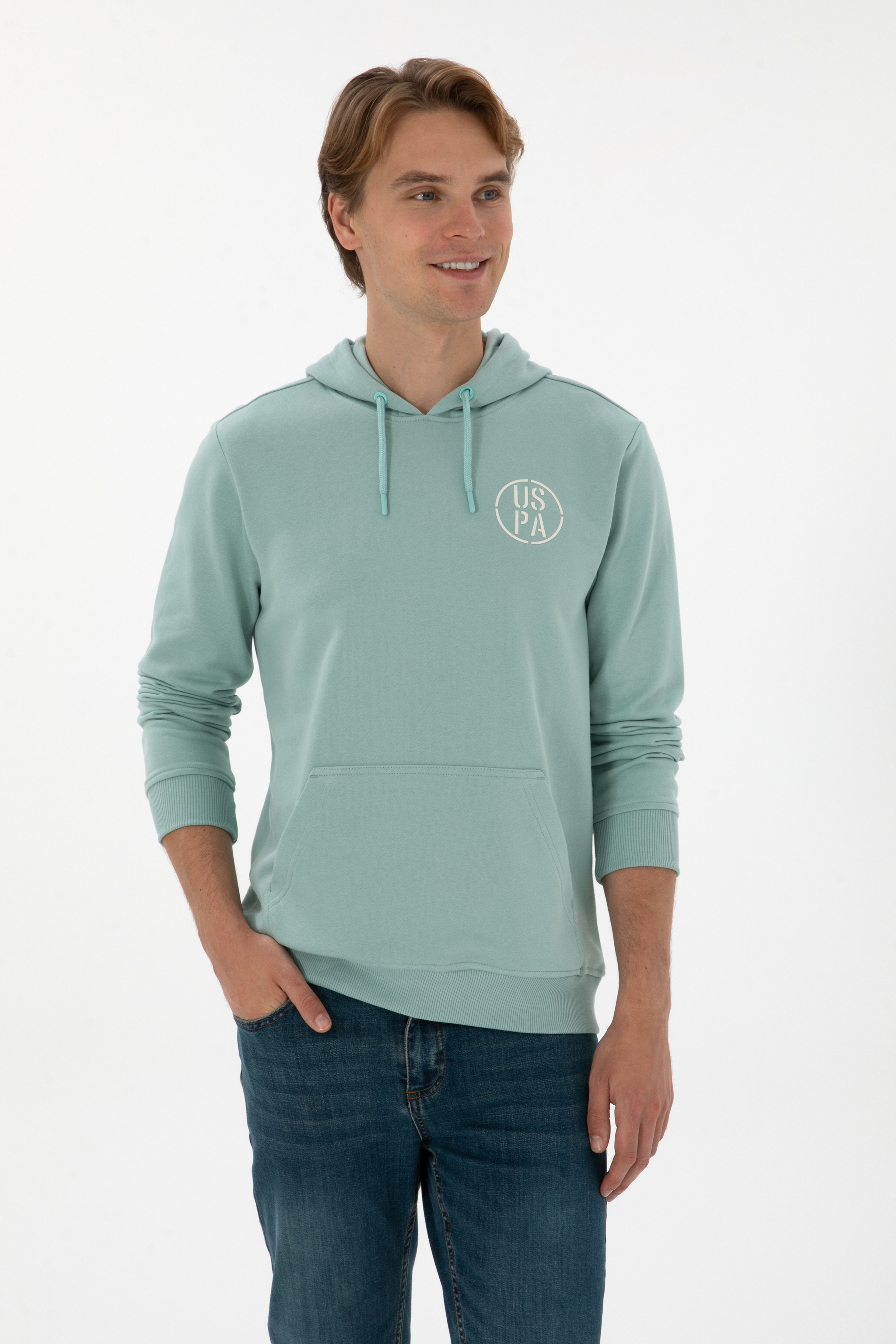 Erkek Regular Fit Kapüşonlu Mint Sweatshirt