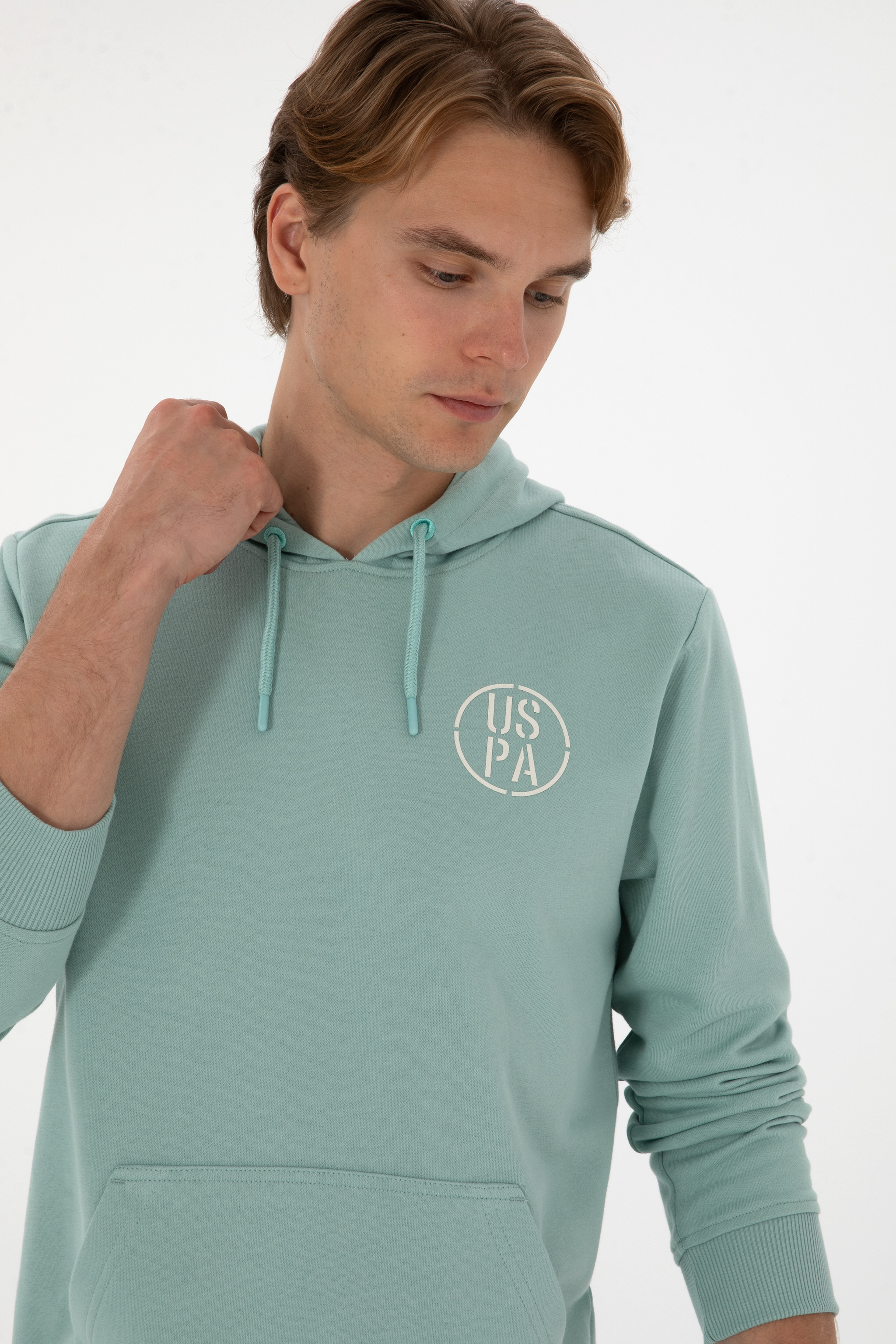 Erkek Regular Fit Kapüşonlu Mint Sweatshirt - Image 2