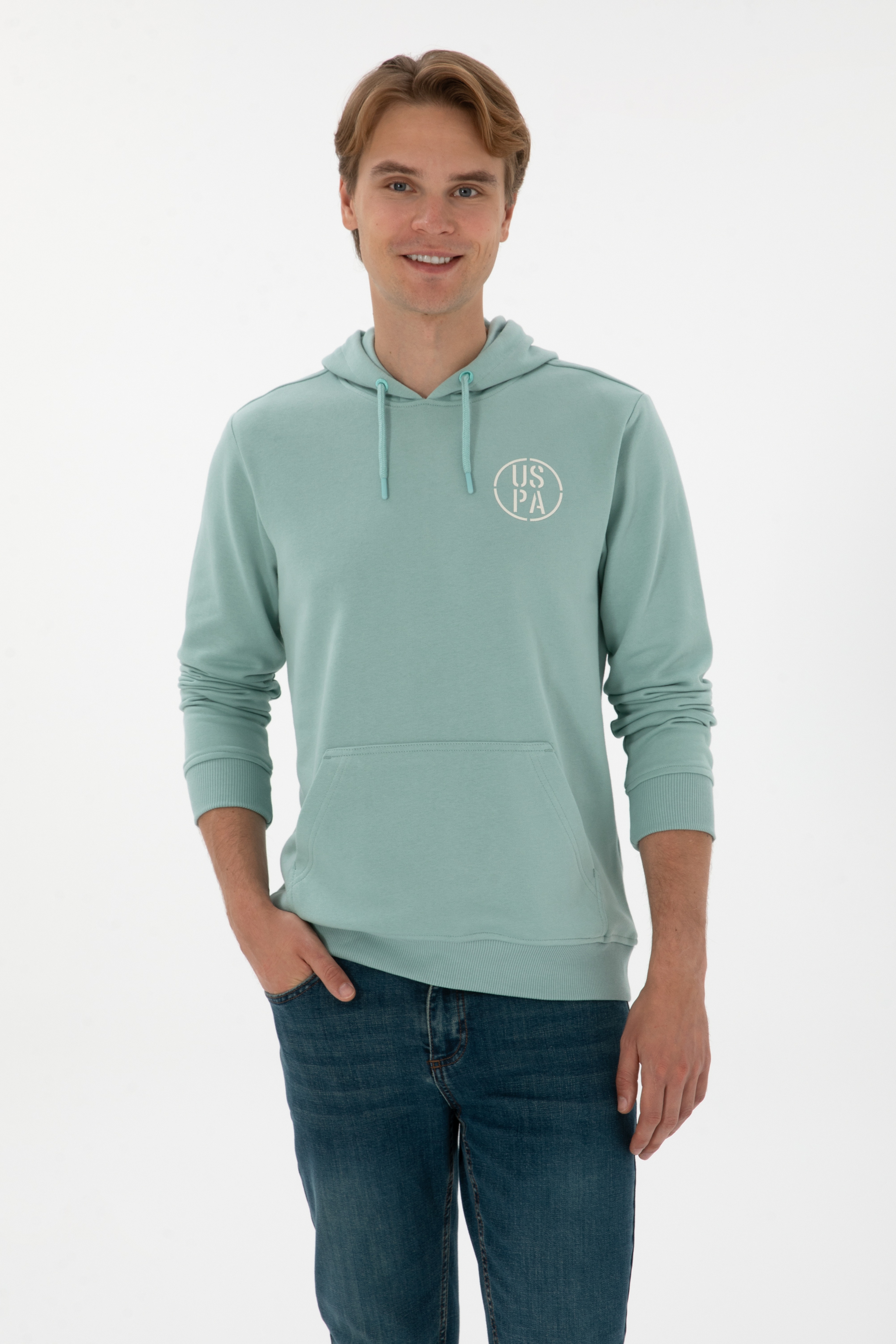 Erkek Regular Fit Kapüşonlu Mint Sweatshirt - Image 1