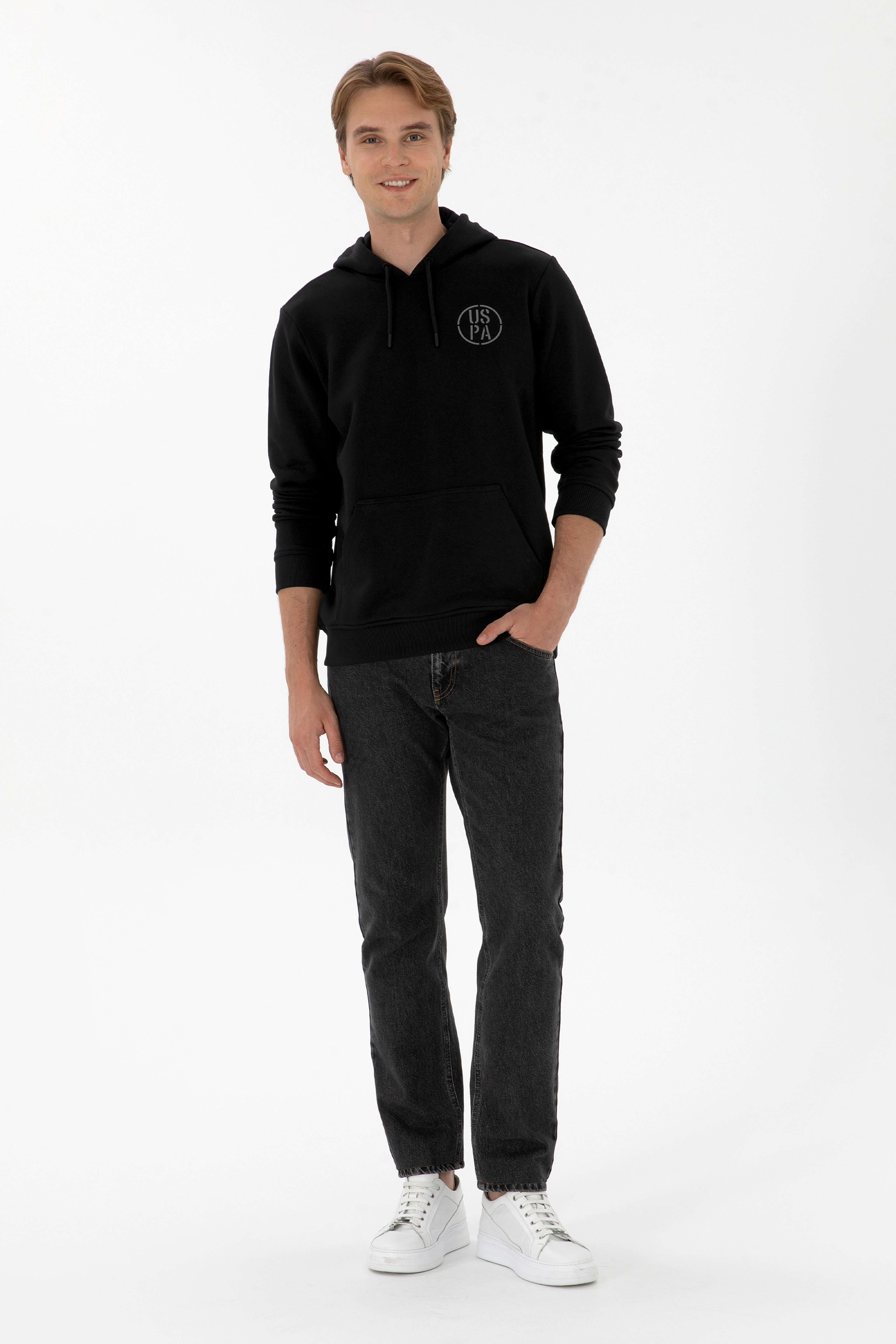 Erkek Regular Fit Kapüşonlu Siyah Sweatshirt