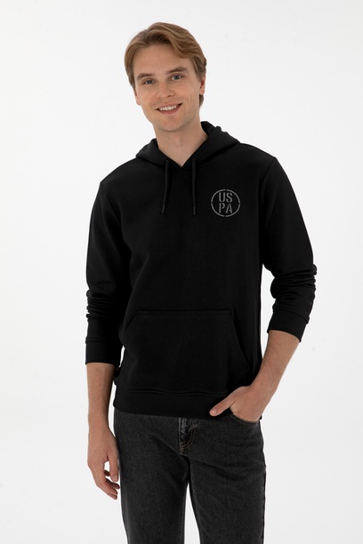 Erkek Regular Fit Kapüşonlu Siyah Sweatshirt
