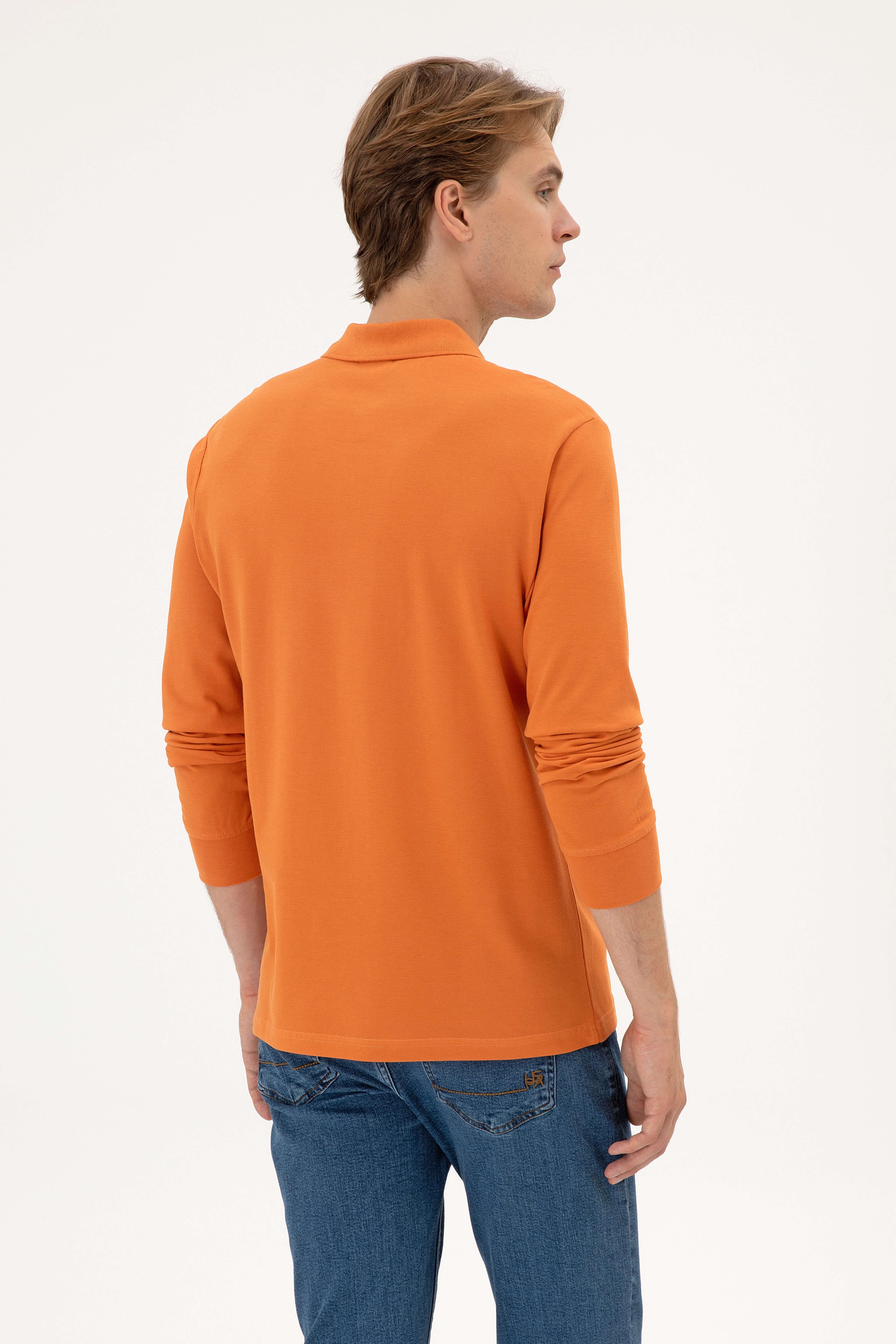 Erkek Regular Fit Polo Yaka Bakır Basic Sweatshirt - Image 5