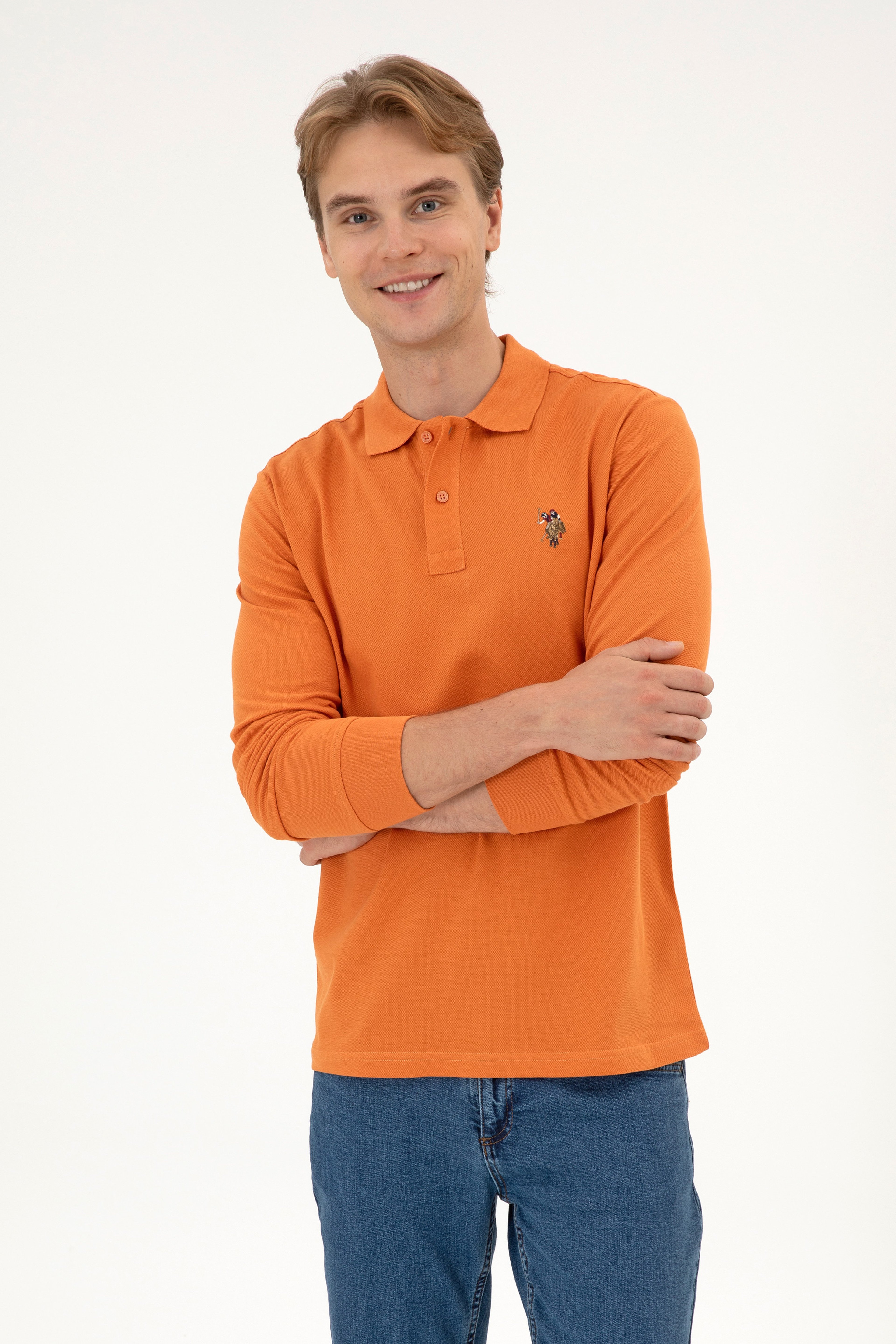 Erkek Regular Fit Polo Yaka Bakır Basic Sweatshirt