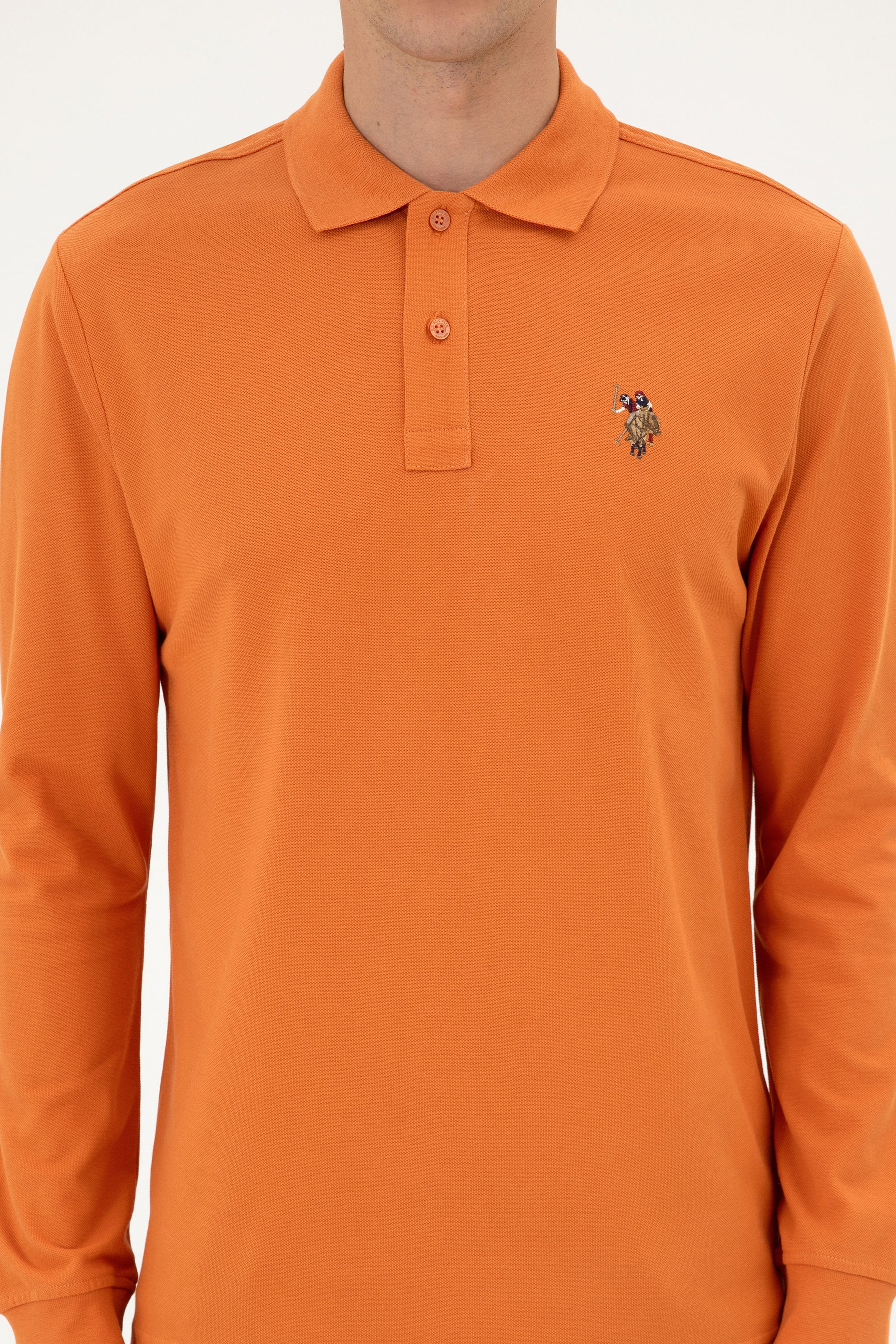 Erkek Regular Fit Polo Yaka Bakır Basic Sweatshirt - Image 6