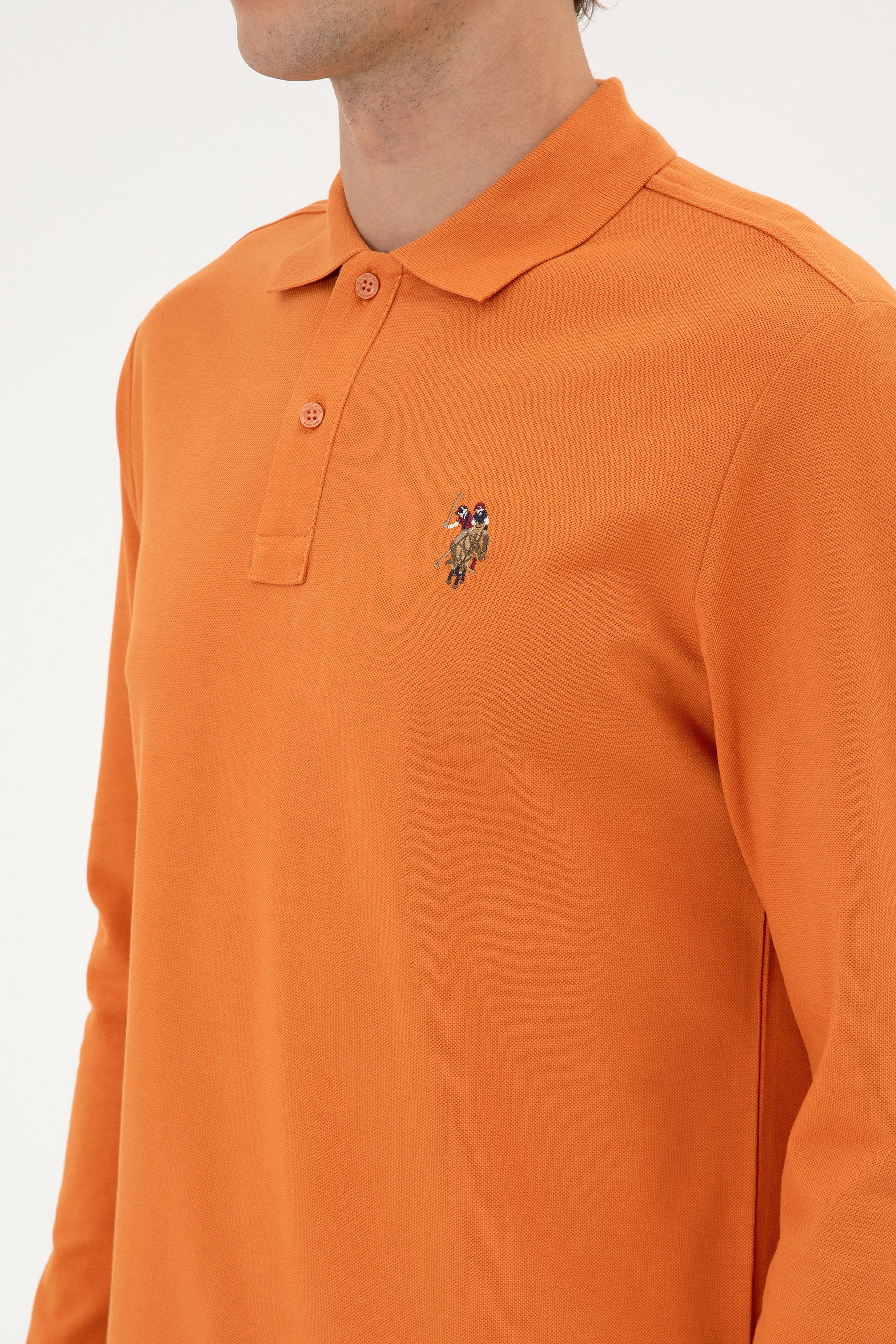 Erkek Regular Fit Polo Yaka Bakır Basic Sweatshirt - Image 7