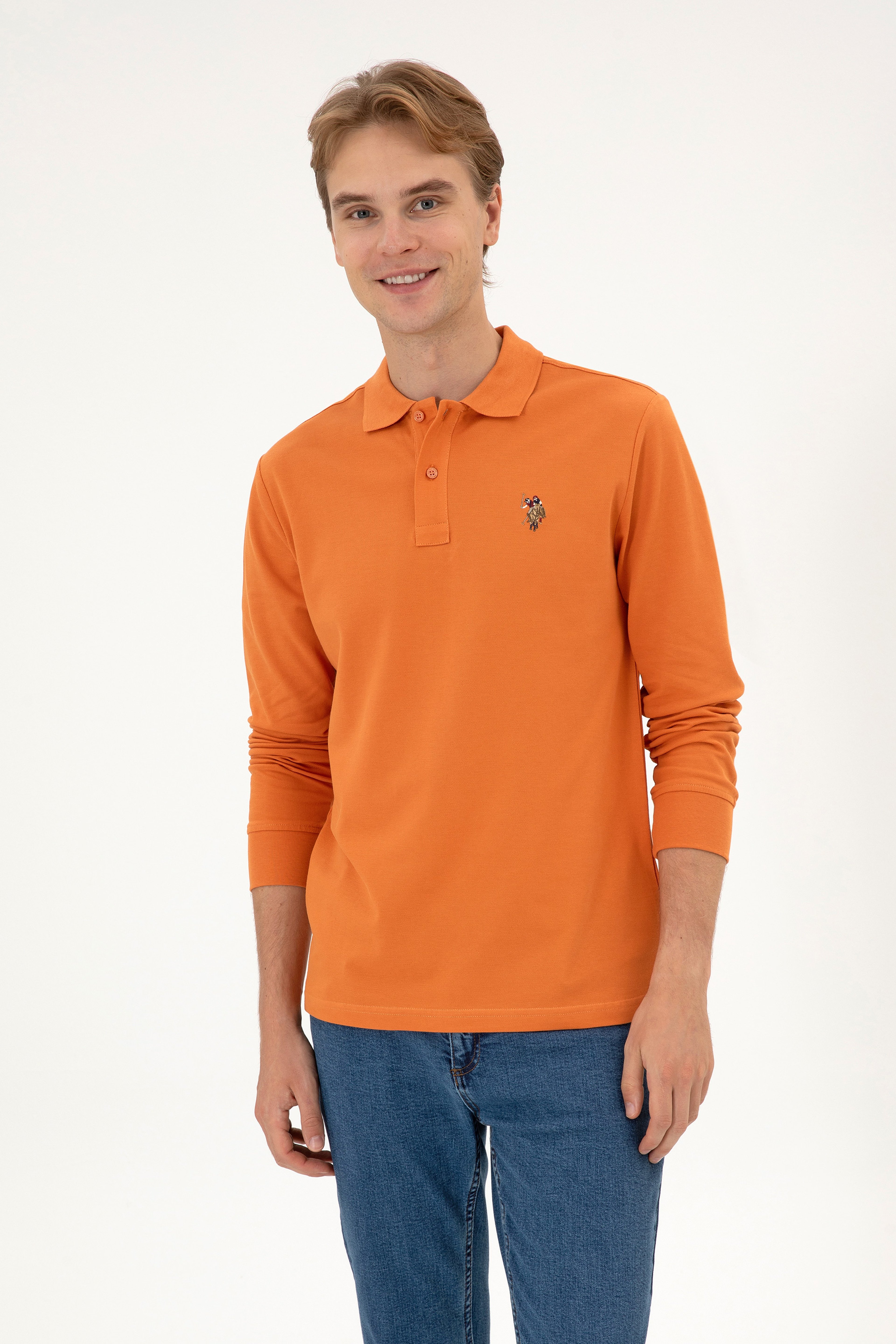 Erkek Regular Fit Polo Yaka Bakır Basic Sweatshirt - Image 1