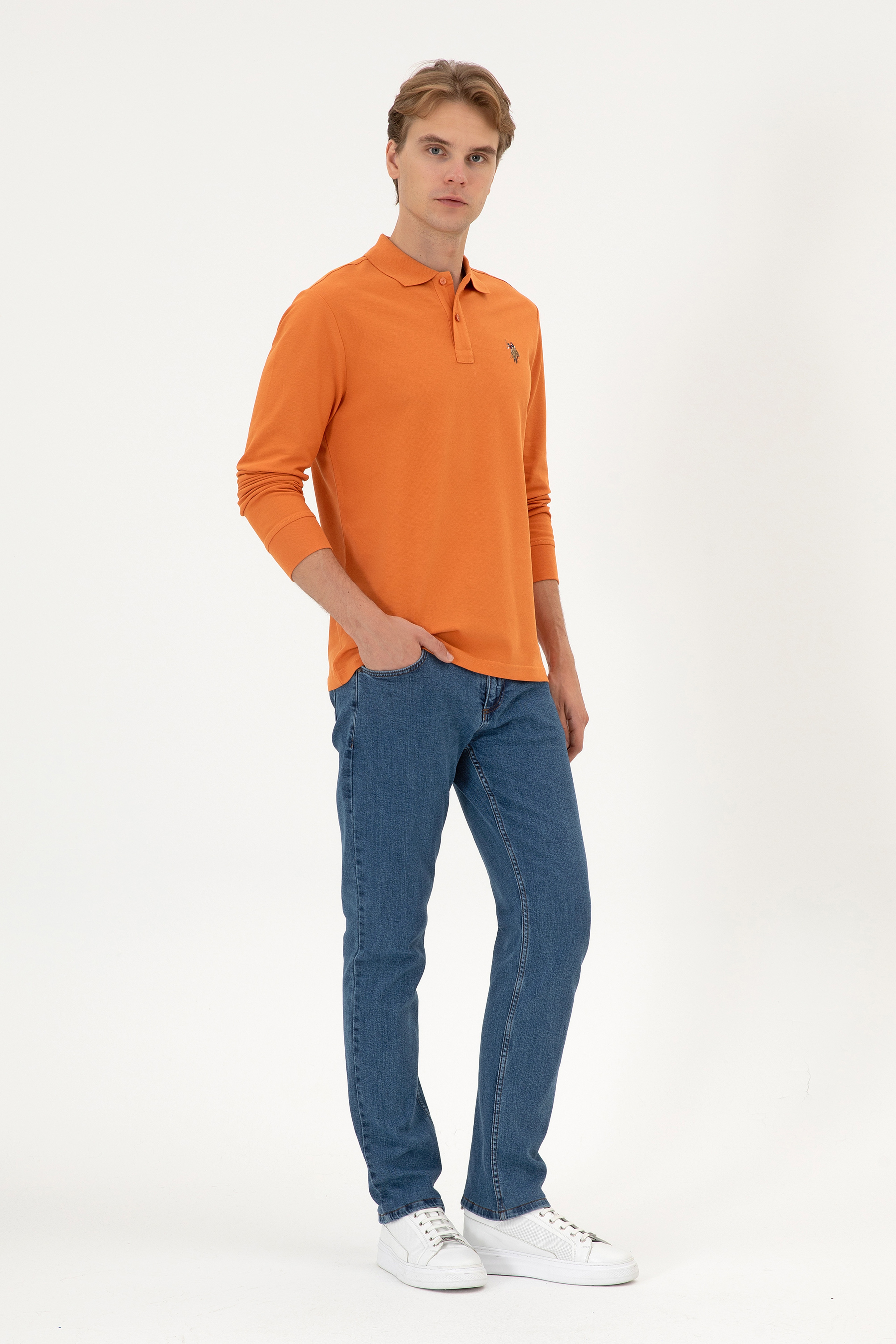 Erkek Regular Fit Polo Yaka Bakır Basic Sweatshirt - Image 4