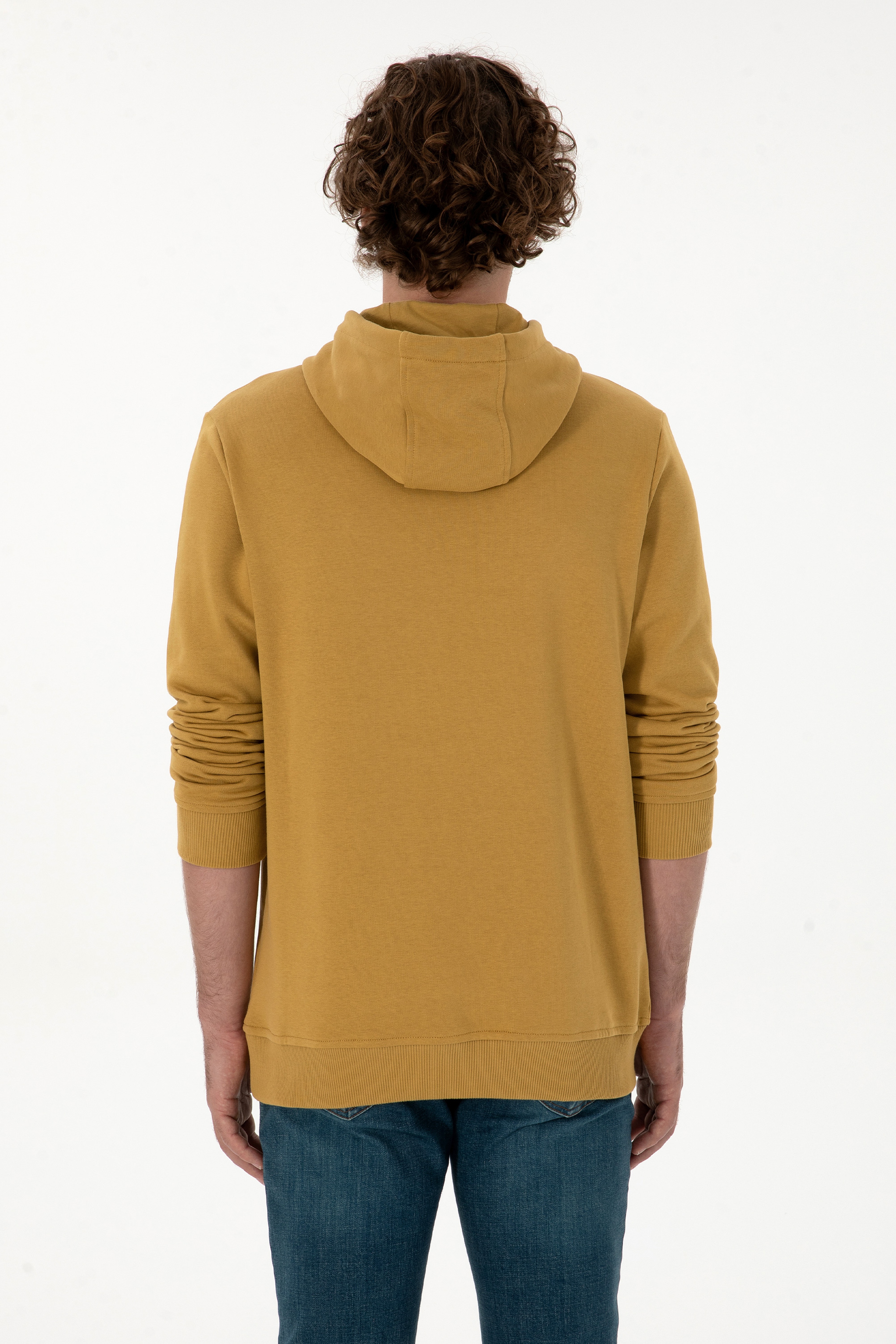 Erkek Regular Fit Kapüşonlu Hardal Sweatshirt