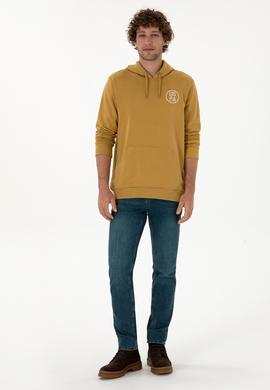 Erkek Regular Fit Kapüşonlu Hardal Sweatshirt - 50313718117