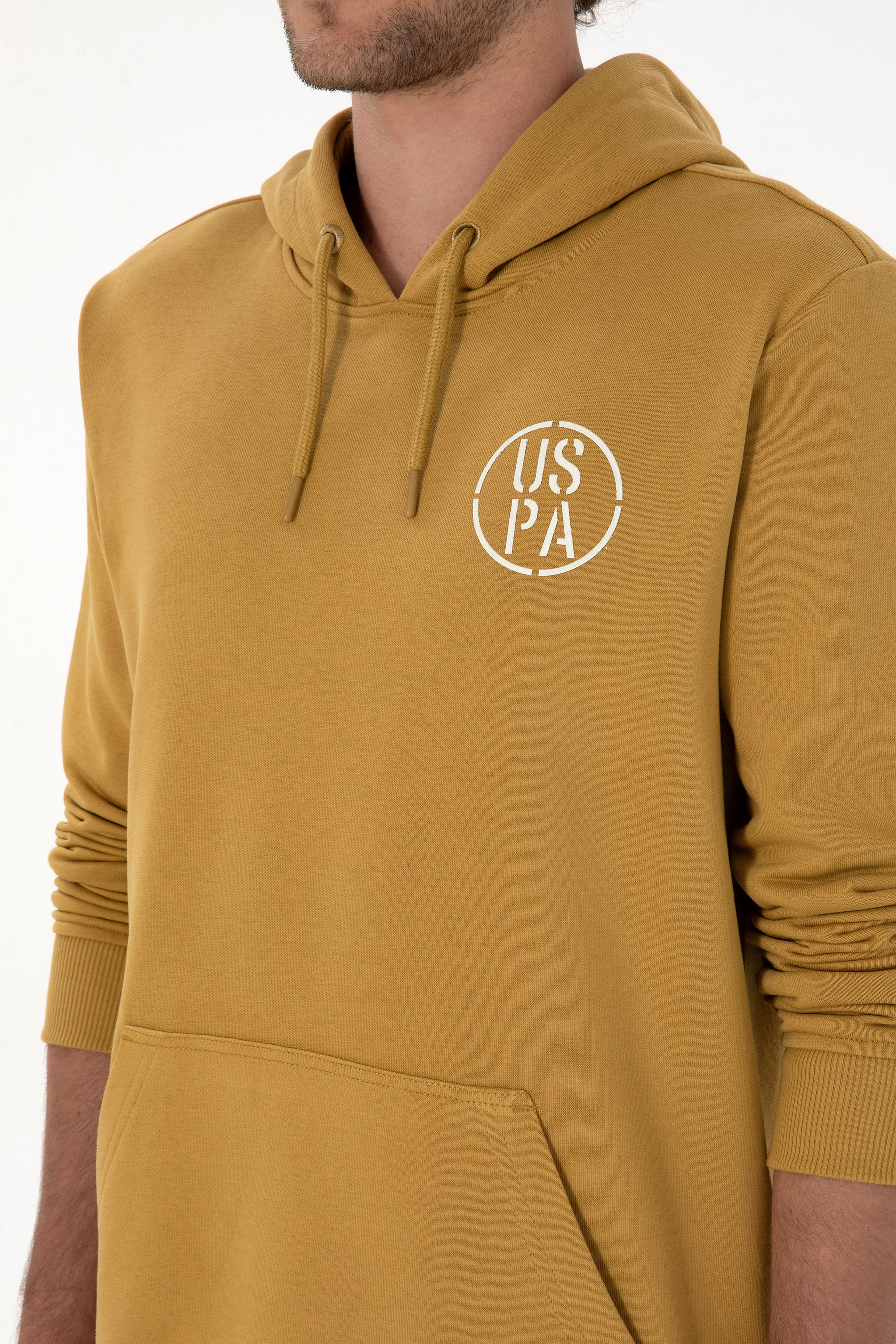 Erkek Regular Fit Kapüşonlu Hardal Sweatshirt - Image 7