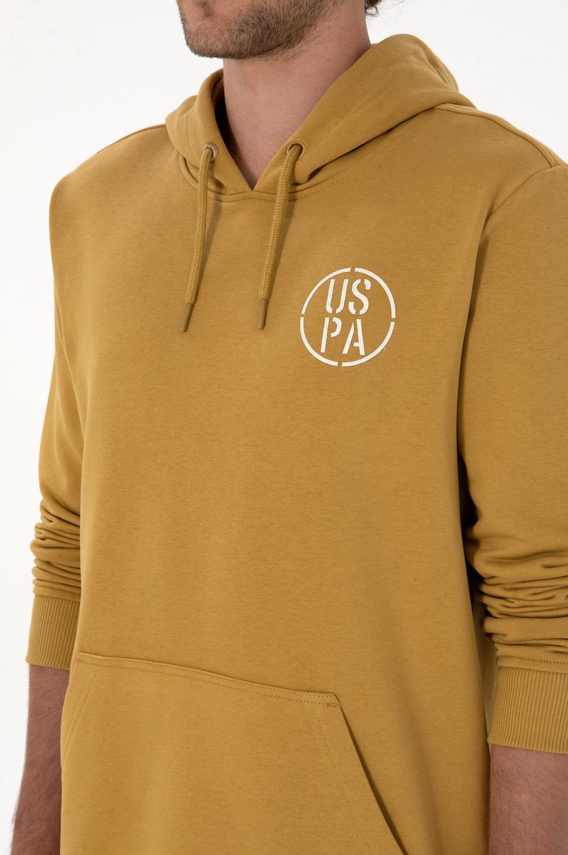 Erkek Regular Fit Kapüşonlu Hardal Sweatshirt