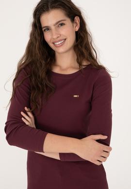 Kadın Bordo Slim Bisiklet Yaka Basic Sweatshırt - 50315419037