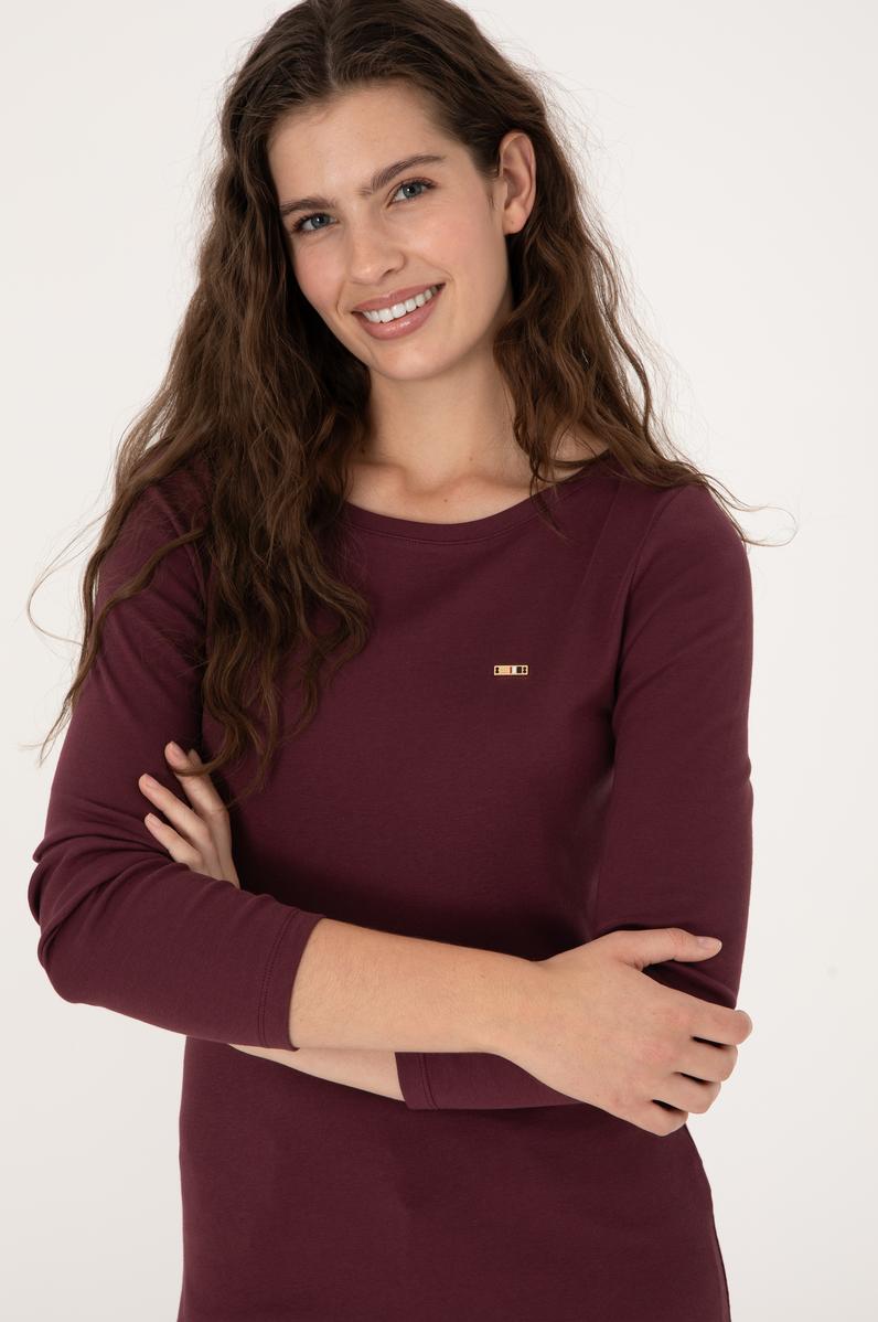 Kadın Bordo Slim Bisiklet Yaka Basic Sweatshırt