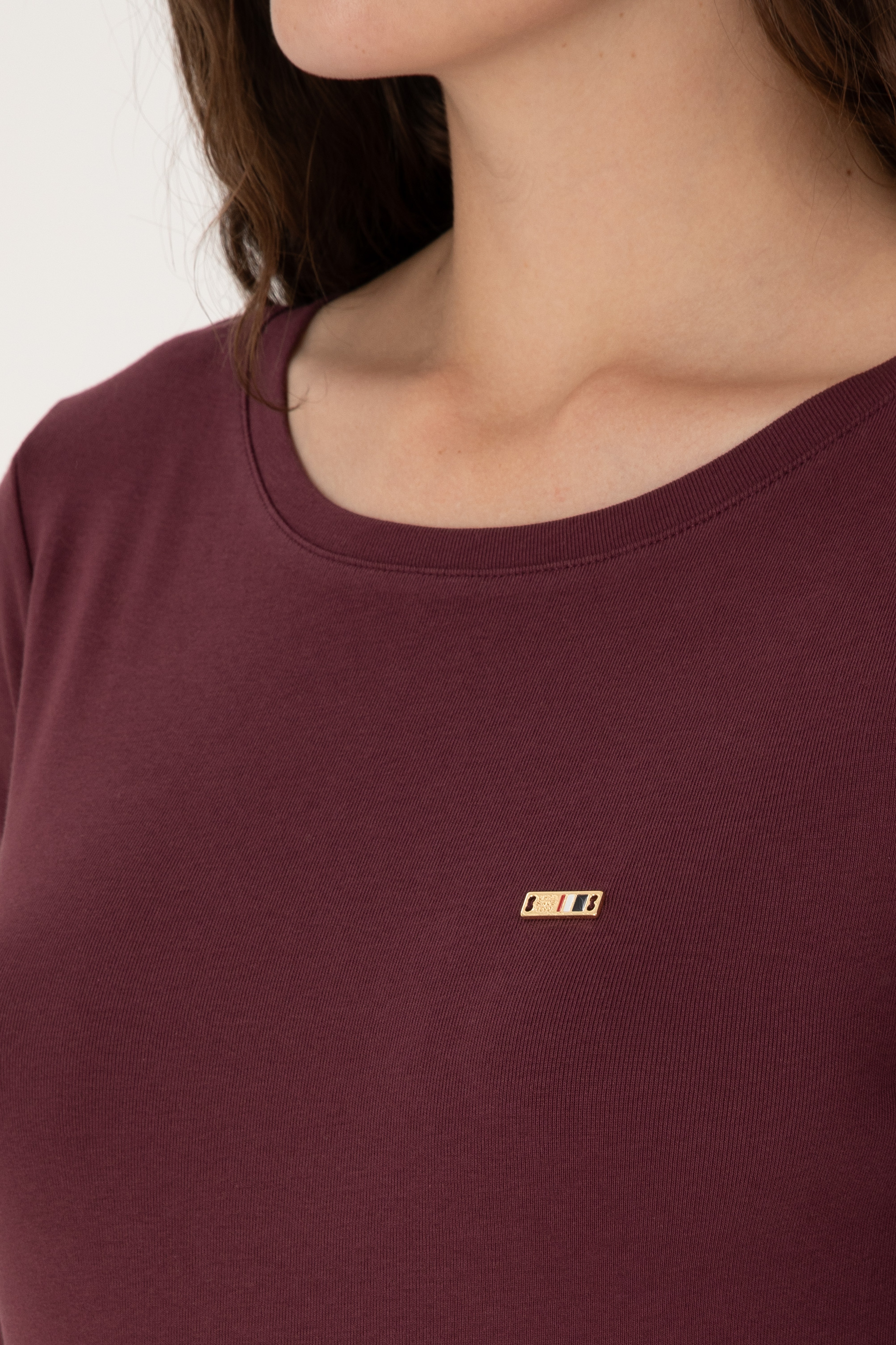 Kadın Bordo Slim Bisiklet Yaka Basic Sweatshırt - Image 7