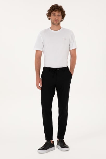 Erkek Body Fit Siyah Slim Kanvas / Chino Pantolon