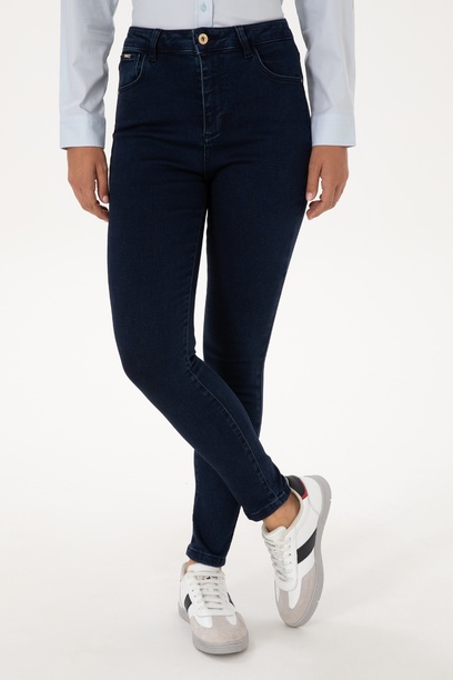 Kadın Koyu Mavi Skinny High Waist Fit Jean Pantolon