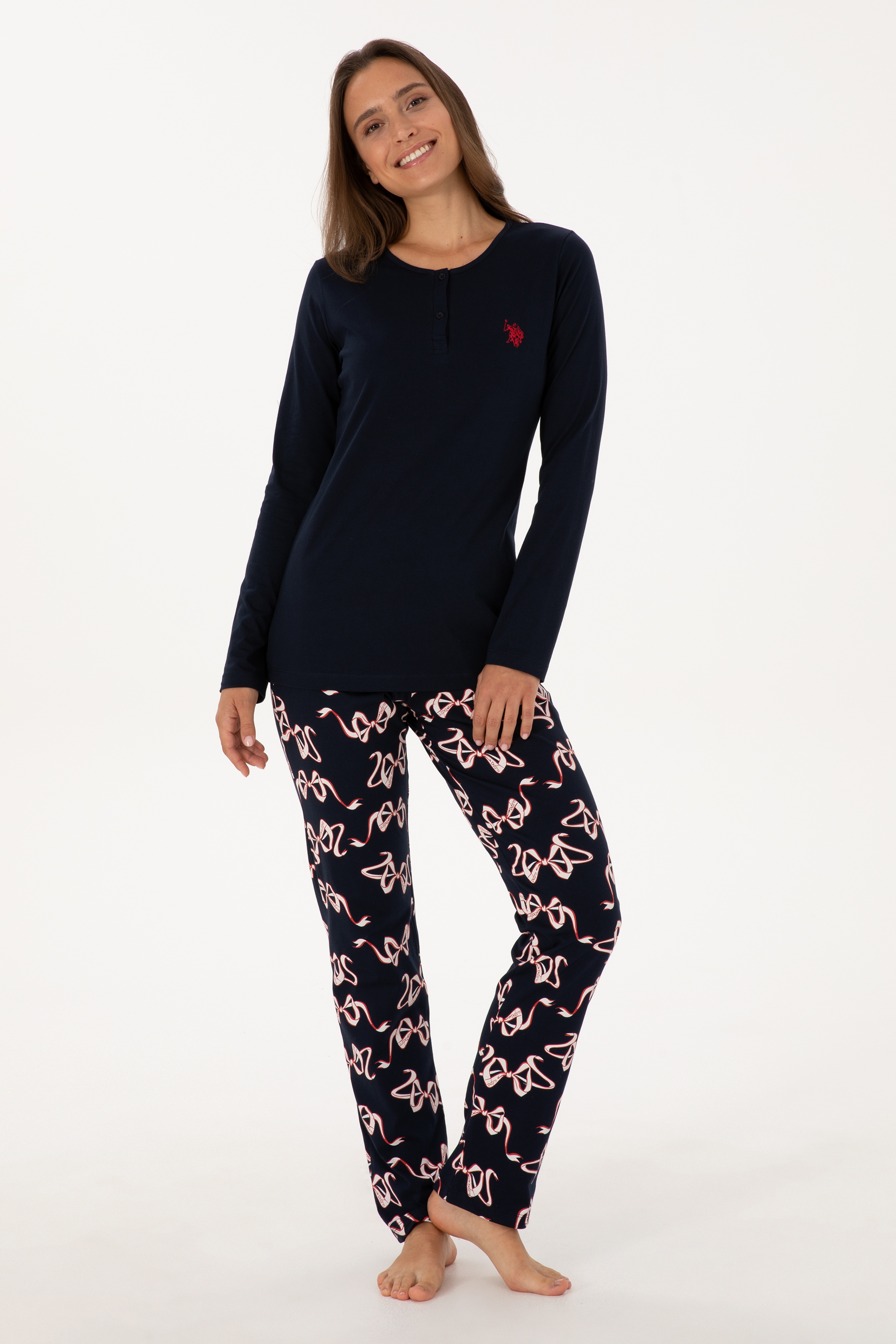 Kadın Lacivert Yılbaşı Temalı Pijama Takımı