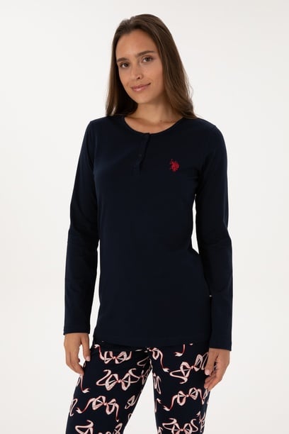 Kadın Lacivert Yılbaşı Temalı Pijama Takımı