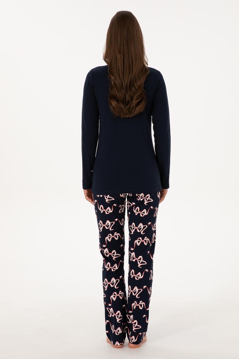 Kadın Lacivert Yılbaşı Temalı Pijama Takımı - 50318894008