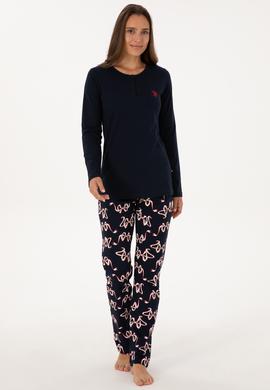 Kadın Lacivert Yılbaşı Temalı Pijama Takımı - 50318894008