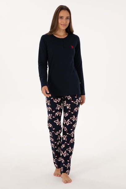 Kadın Lacivert Yılbaşı Temalı Pijama Takımı