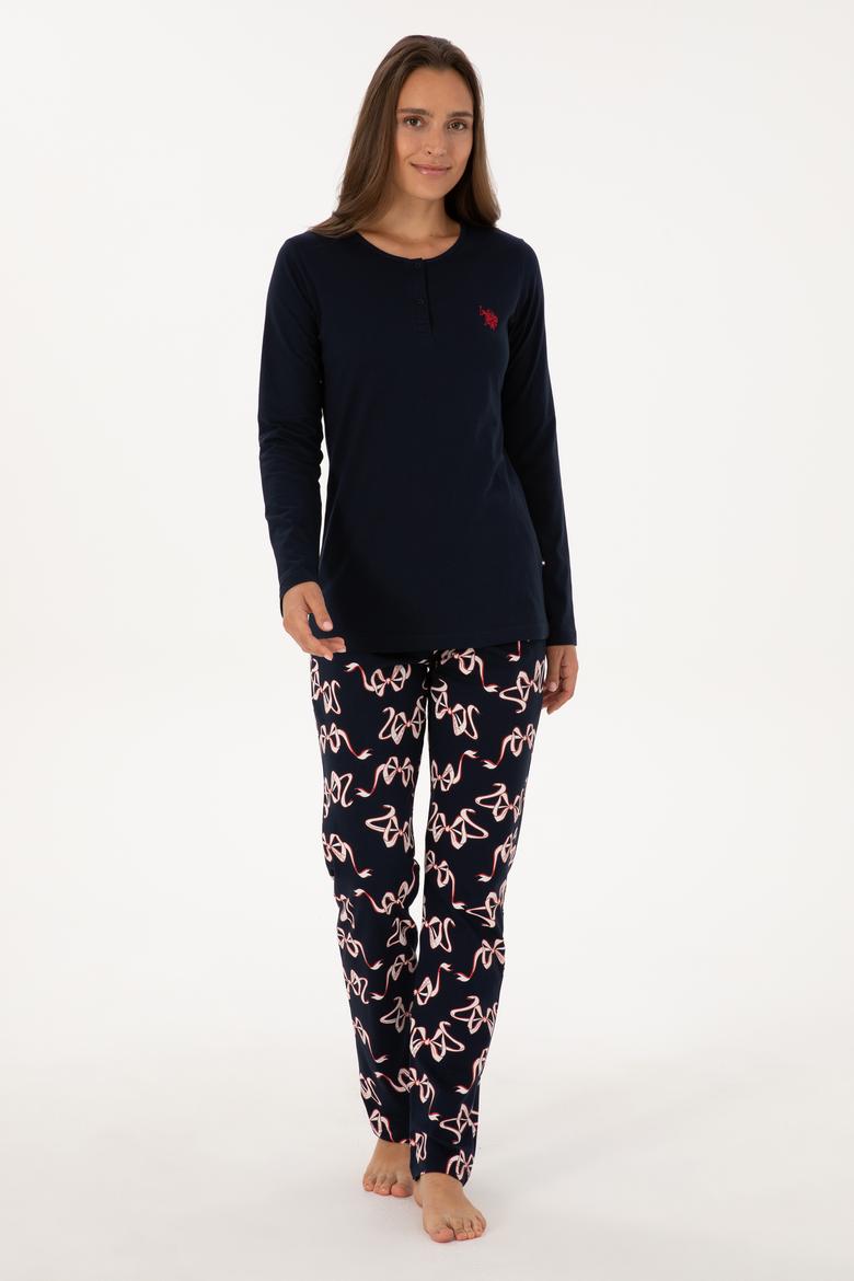 Kadın Lacivert Yılbaşı Temalı Pijama Takımı