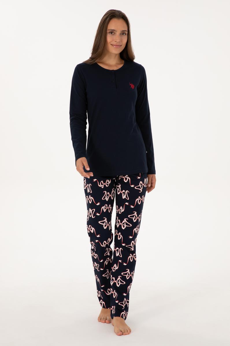 Kadın Lacivert Yılbaşı Temalı Pijama Takımı