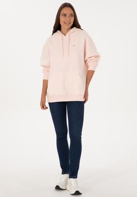 Kadın Açık Pembe Şardonlu Kapüşonlu Sweatshırt - 50313567119