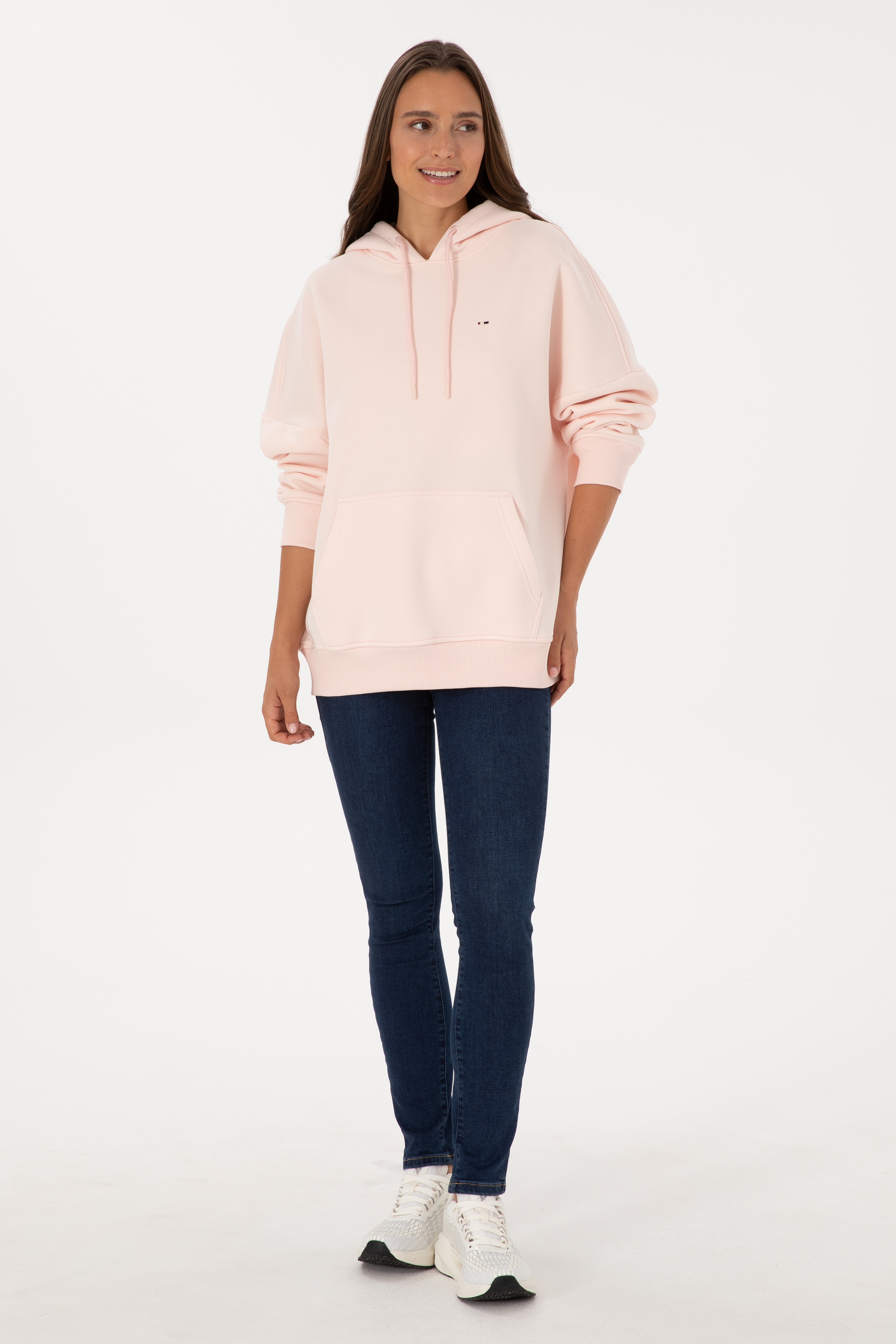 Kadın Açık Pembe Şardonlu Kapüşonlu Sweatshırt