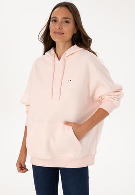 Kadın Açık Pembe Şardonlu Kapüşonlu Sweatshırt - 50313567119