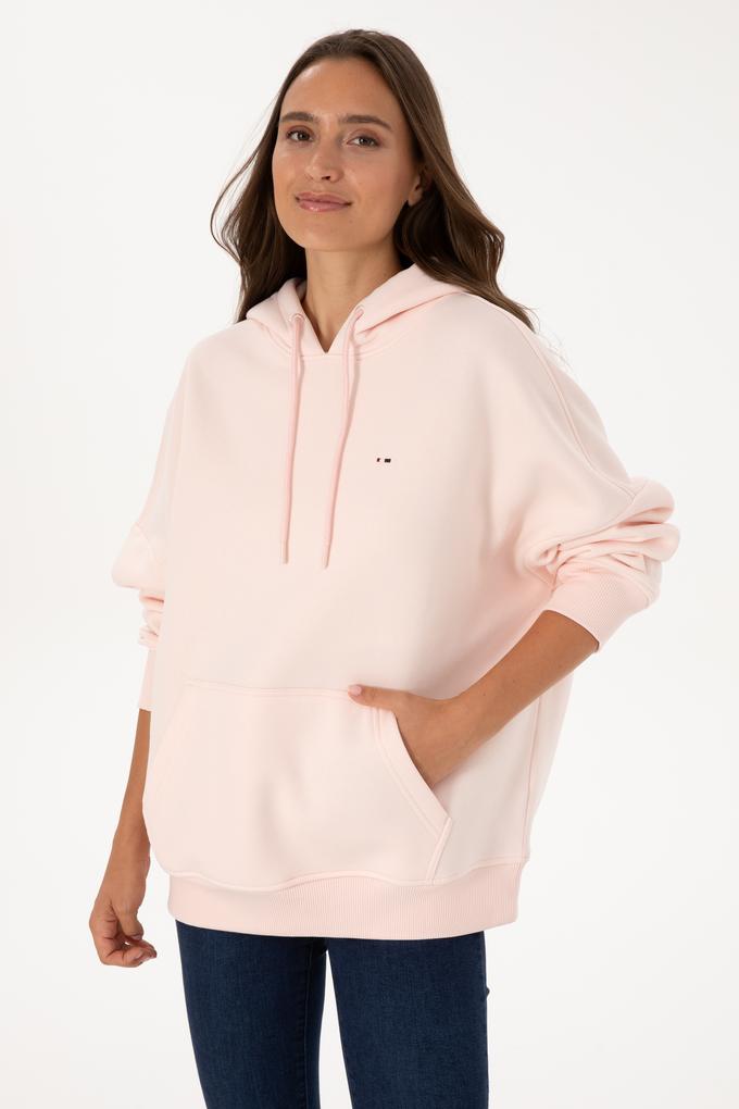 Kadın Açık Pembe Şardonlu Kapüşonlu Sweatshırt